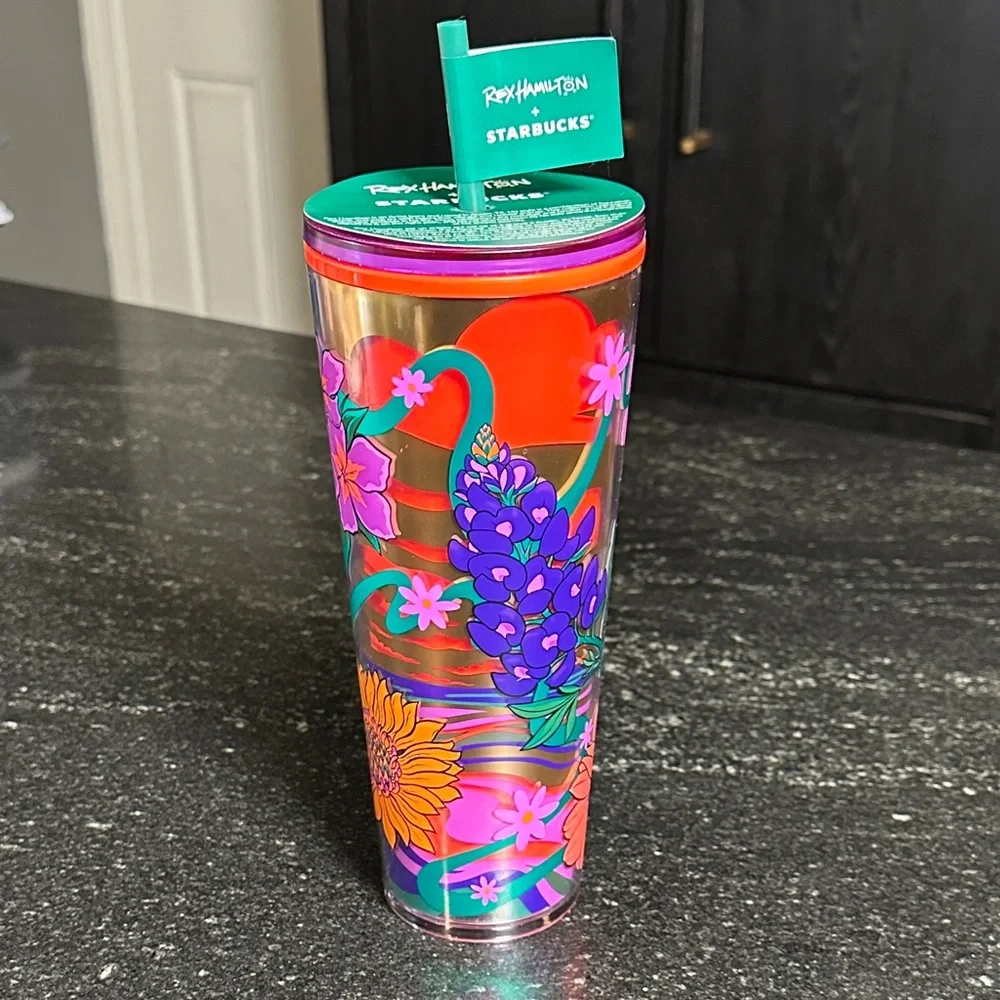 Starbucks Colorful Floral Tumbler with Pink and Purple
